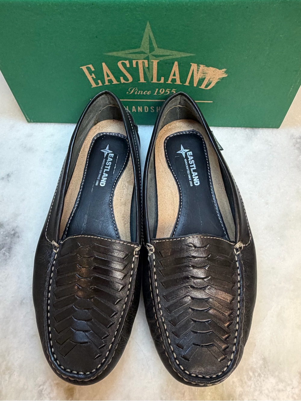Eastland Black Woven Leather Slip-On Loafers 10M
